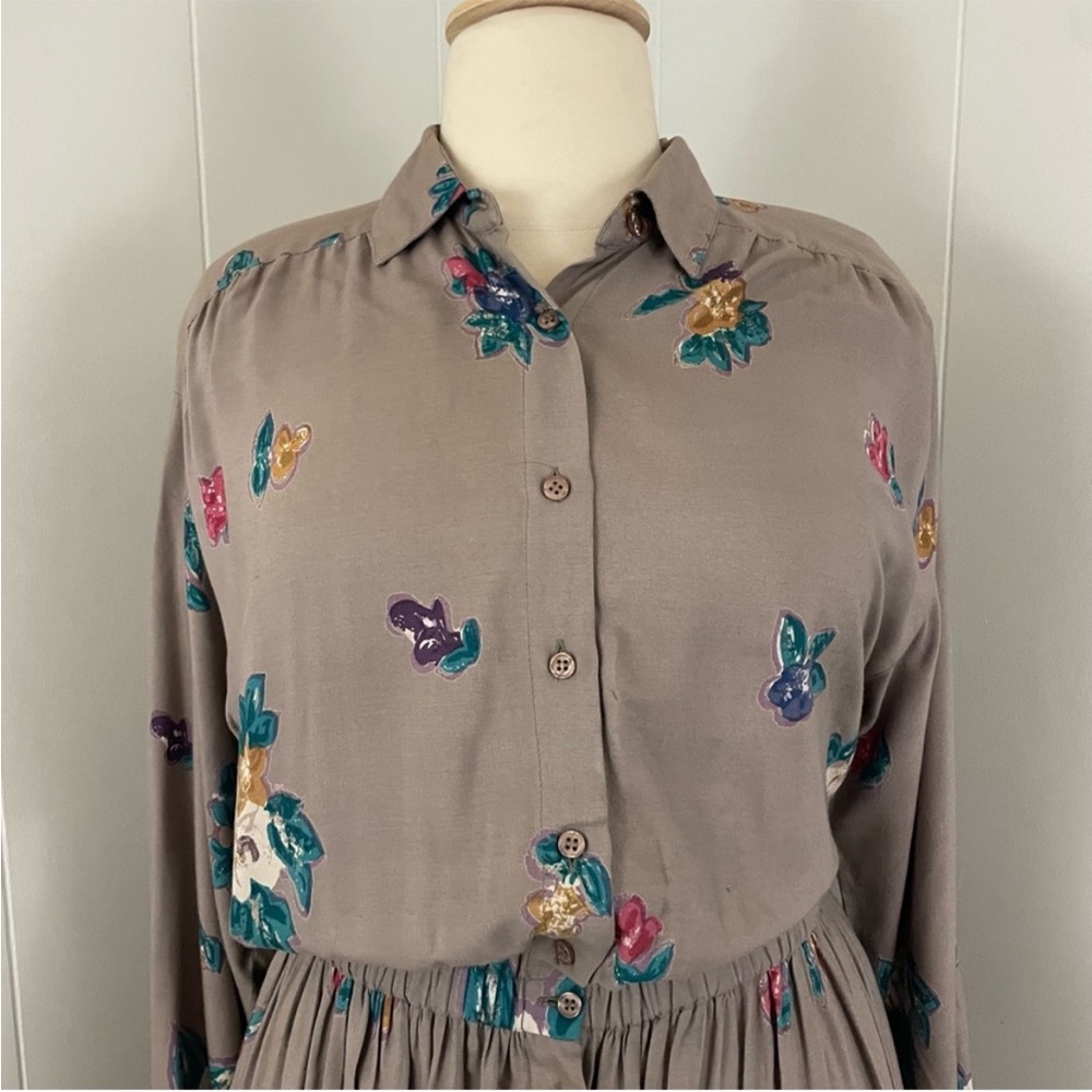 90s Floral Shirt Dress Women’s 14‎ Vintage Long Sleeve A-Line Cottage Prairie - Picture 2 of 7